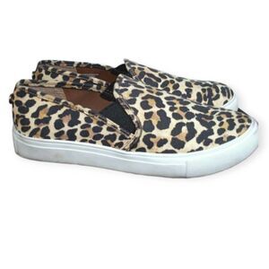 STEVE MADDEN SAFARI LEOPARD PRINT CREAM & BLACK SNEAKERS SZ.6 EUC